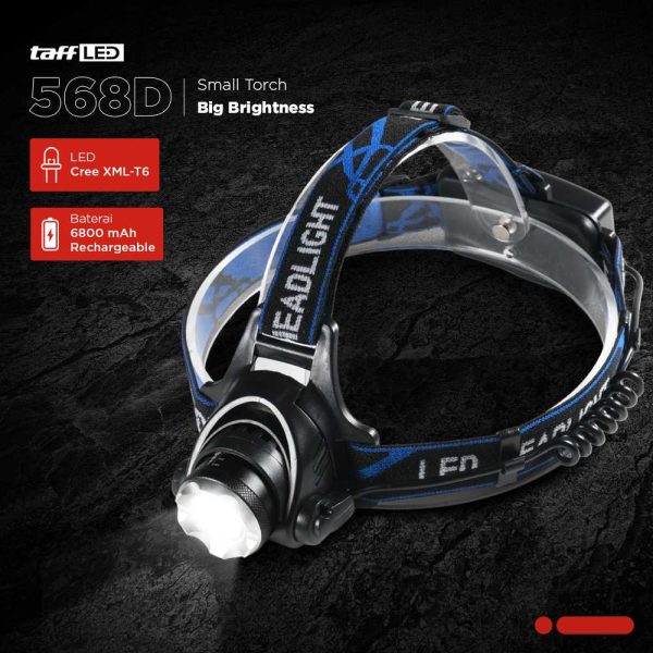 TaffLED High Power Headlamp LED Cree XML T6 + Charger - 568D