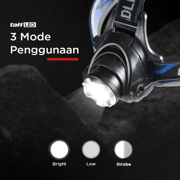 TaffLED High Power Headlamp LED Cree XML T6 + Charger - 568D