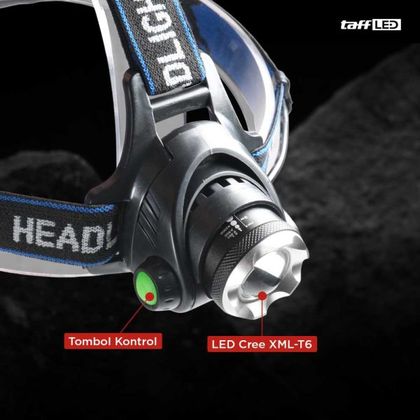 TaffLED High Power Headlamp LED Cree XML T6 + Charger - 568D