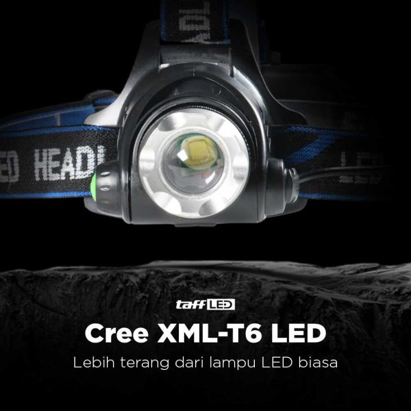TaffLED High Power Headlamp LED Cree XML T6 + Charger - 568D