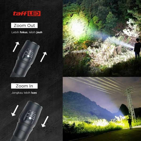 TaffLED Senter Tactical LED Cree XML-T6 3000 Lumens + Baterai + Charger + Box - E97