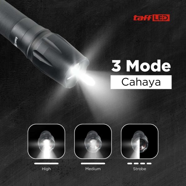 TaffLED Senter Tactical LED Cree XML-T6 3000 Lumens + Baterai + Charger + Box - E97