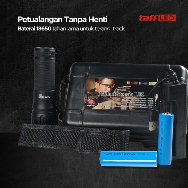 TaffLED Senter Tactical LED Cree XML-T6 3000 Lumens + Baterai + Charger + Box - E97