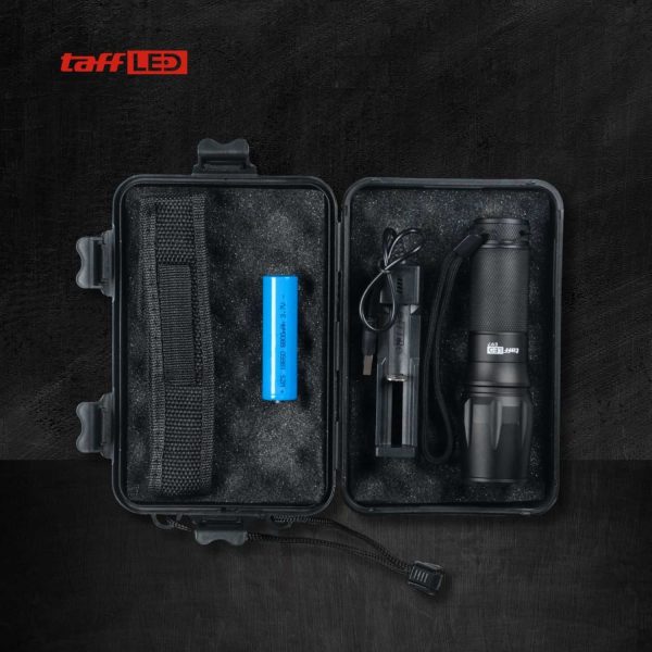 TaffLED Senter Tactical LED Cree XML-T6 3000 Lumens + Baterai + Charger + Box - E97