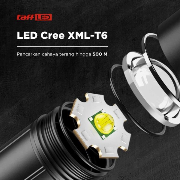 TaffLED Senter Tactical LED Cree XML-T6 3000 Lumens + Baterai + Charger + Box - E97
