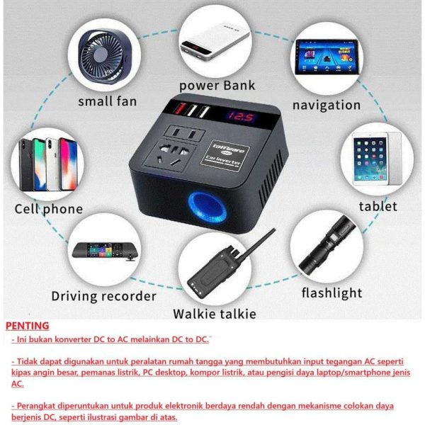 Taffware Car Power Inverter Konverter USB Charging 12/24V 100W - EA851