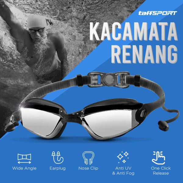 TaffSPORT Kacamata Renang dengan Penutup Telinga