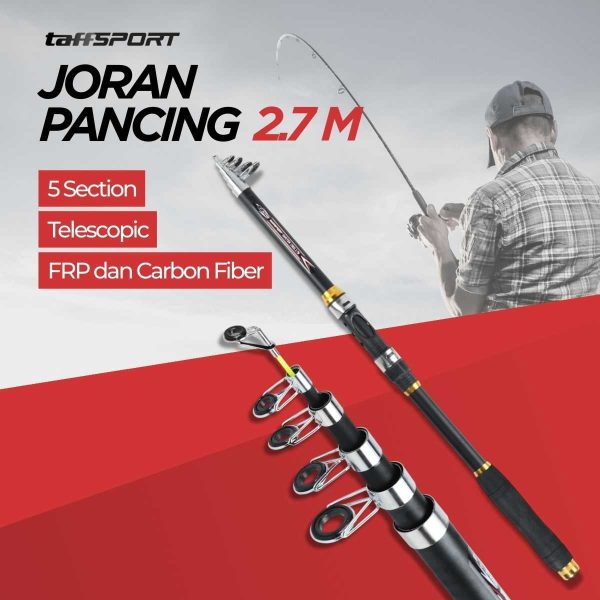 TaffSPORT Joran Pancing Antena Portable Telescopic Fishing Rod Pole Carbon Fiber 2.7M - C562L - Black