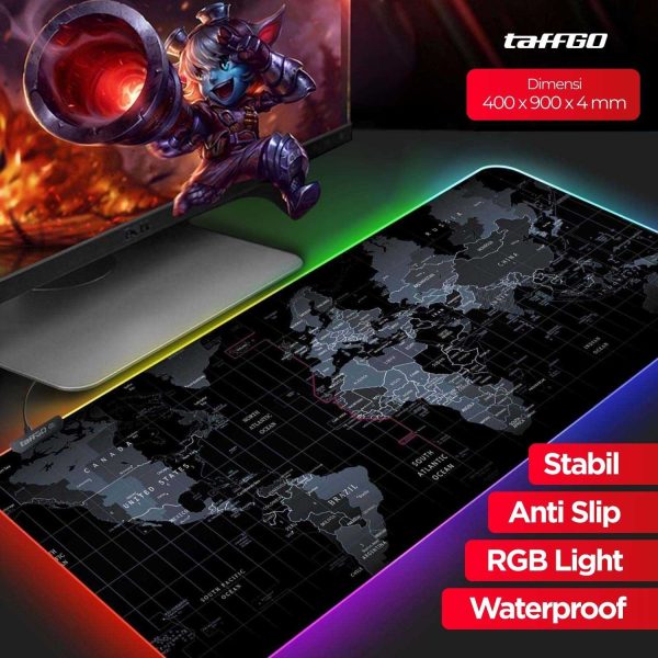 TaffGO Gaming Mouse Pad XL Peta Dunia with LED RGB 300x700x4mm - RGB-03