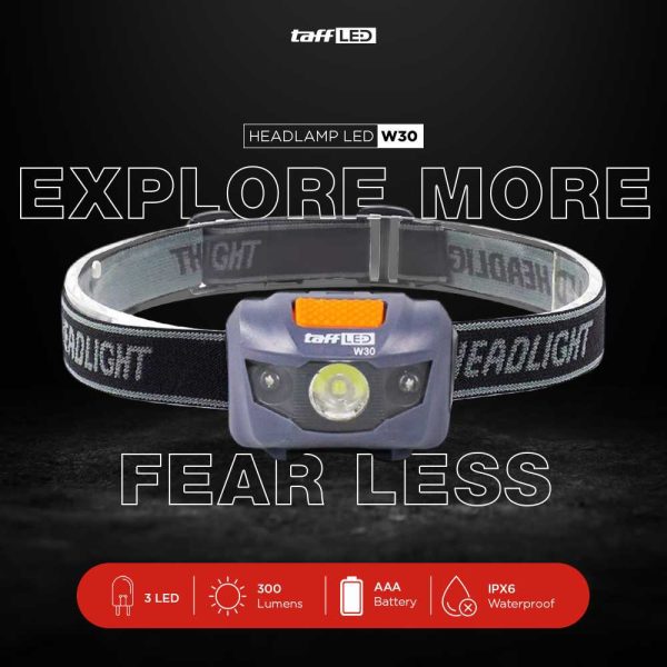 TaffLED Headlamp Flashlight Waterproof White and Red Light LED - W03