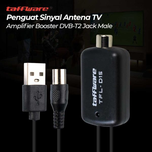 Taffware Penguat Sinyal Antena TV Amplifier Signal Booster HD DVB-T2 for Digital TV Antenna - TFL-D15 - Black