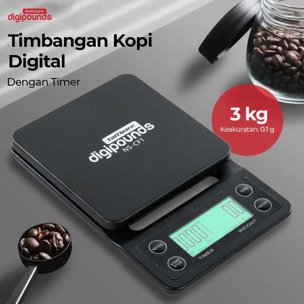 Taffware Digipounds Timbangan Dapur 3kg 0.1g dengan Timer - NS-CF1