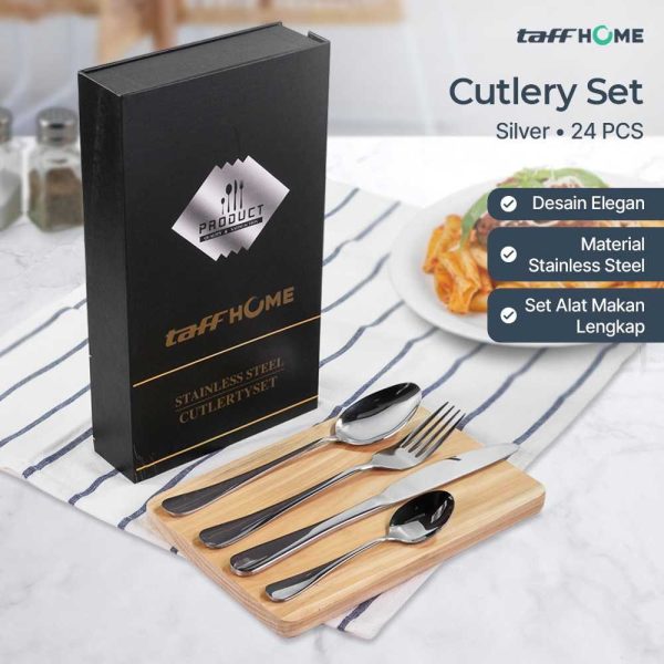 TaffHOME Set Alat Makan Perlengkapan Sendok Garpu Pisau Cutlery 24 PCS - UT421