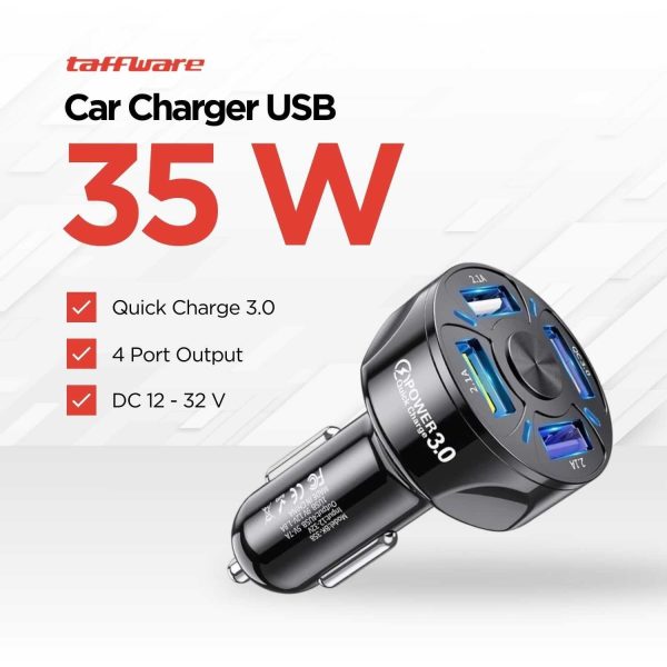 Taffware Car Charger Mobil USB 4 Port QC3.0 35W 7A - BK-358