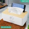 1 TaffHOME Kotak Tisu Kayu dengan Smartphone Holder Mobile and Tissue Box - ZJ005 - White