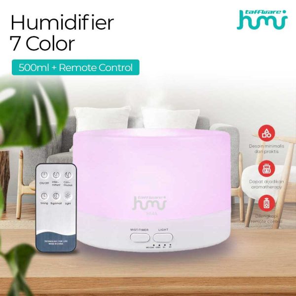 Taffware Aromatherapy Air Humidifier 7 Color 500ml with Remote Control - HUMI H14a
