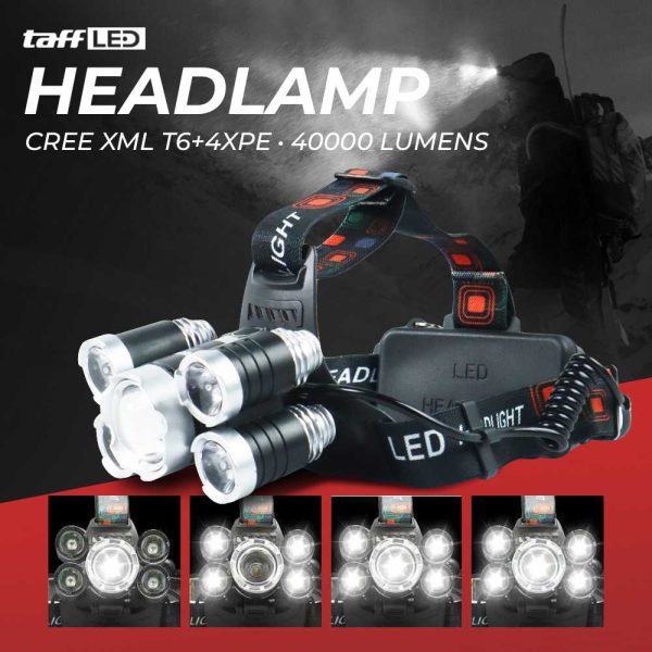 TaffLED Headlamp Light Cree XM-L T6 + 4 XPE 40000 Lumens
