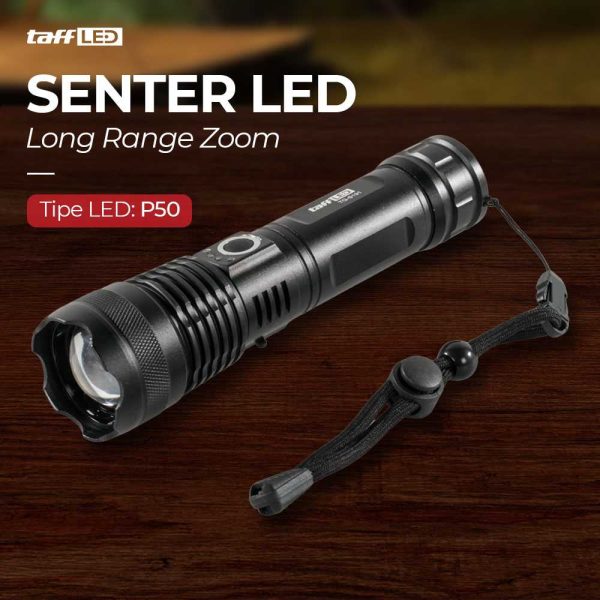 TaffLED Senter LED Long Range Zoom USB Rechargeable P50 -TG-S191-Black
