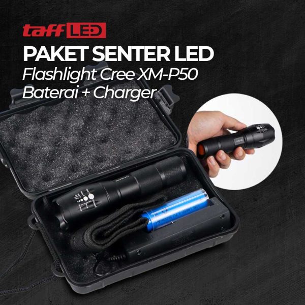 TaffLED Paket Senter LED Cree XM-P50 8000 Lumens + Baterai 18650 + Charger - E17 - Black