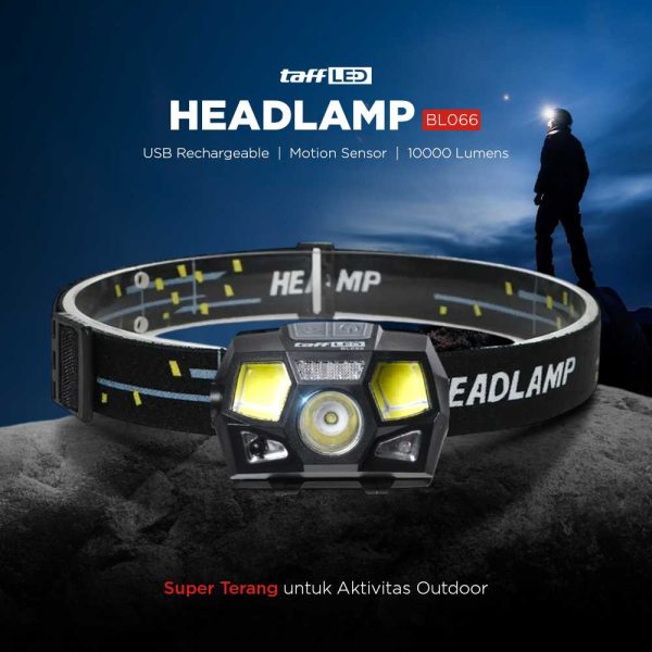 TaffLED Senter LED Kepala Headlamp Flashlight Rechargeable USB + Motion Sensor XPE+COB 10000 Lumens - BL066