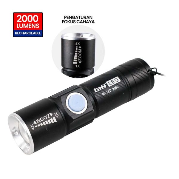 TaffLED Senter LED Mini USB Rechargeable Q5 LED 2000 Lumens
