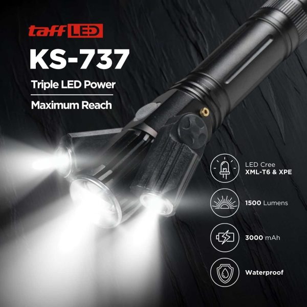 TaffLED Senter LED Telescopic Zoom Cree XM-L T6 + 2 x XPE 15000 Lumens - KS-737