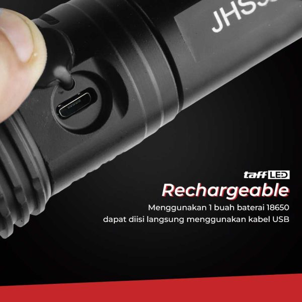 TaffLED Senter LED USB Recharge XHP50 with 2500 mAh 18650 Battery - JHS522X