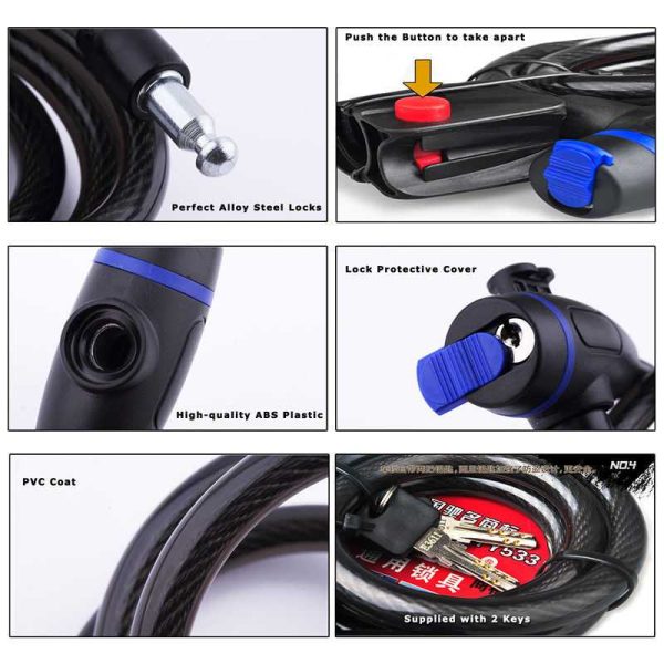 TaffGUARD Kunci Gembok Sepeda Anti Maling Cable Coil Lock Stainless Steel - TY588YZ - Black