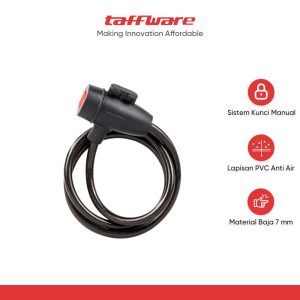 TaffGUARD Kunci Gembok Sepeda Anti Maling Cable Coil Lock Stainless Steel - TY588YZ - Black