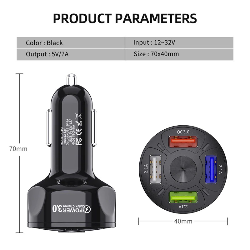 Taffware Car Charger Mobil USB 4 Port QC3.0 35W 7A - BK-358