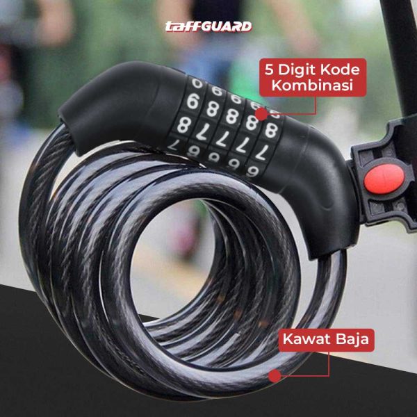 TaffGUARD Gembok Sepeda Kode Angka 5 Digit - SJ008 - Black