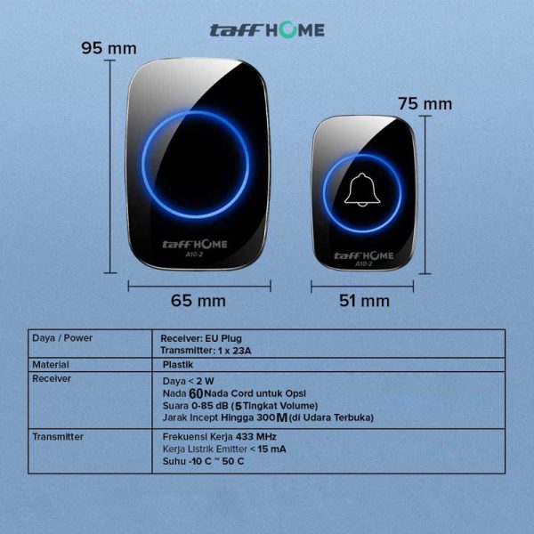 Taffware A10-2 Bel Pintu Wireless Remote Doorbell LED 38 Tunes 2 PCS Receiver