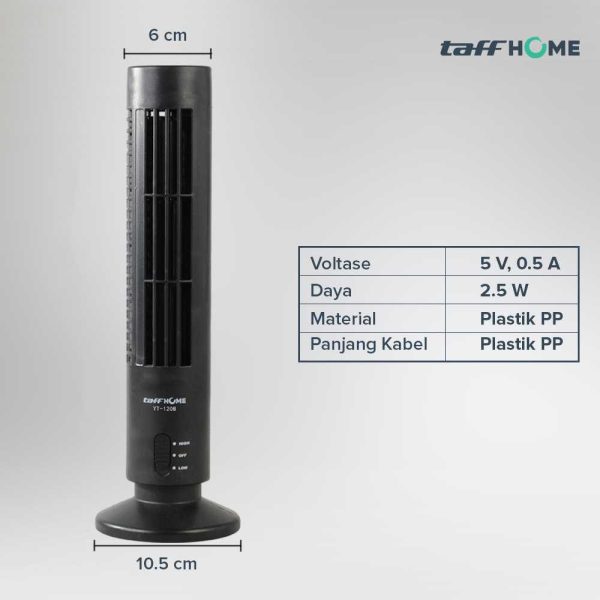 TaffHOME Kipas Angin USB Tower Leafless Ultra Quite - YK-1208 - Black