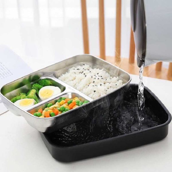 TaffHOME Kotak Makan Healthy Bento Lunch Box 3 Grid with Spoon & Chopstick - OU1000 - Black