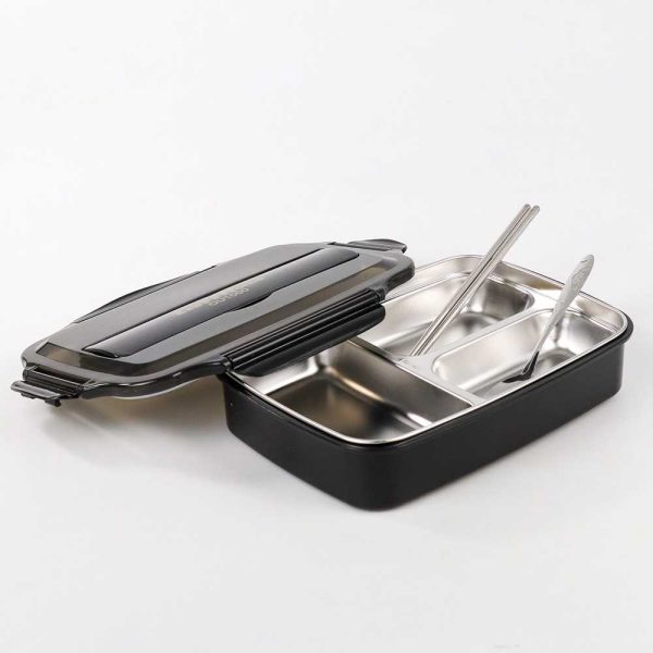 TaffHOME Kotak Makan Healthy Bento Lunch Box 3 Grid with Spoon & Chopstick - OU1000 - Black