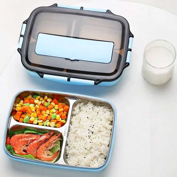 TaffHOME Kotak Makan Healthy Bento Lunch Box 3 Grid with Spoon & Chopstick - OU1000 - Black