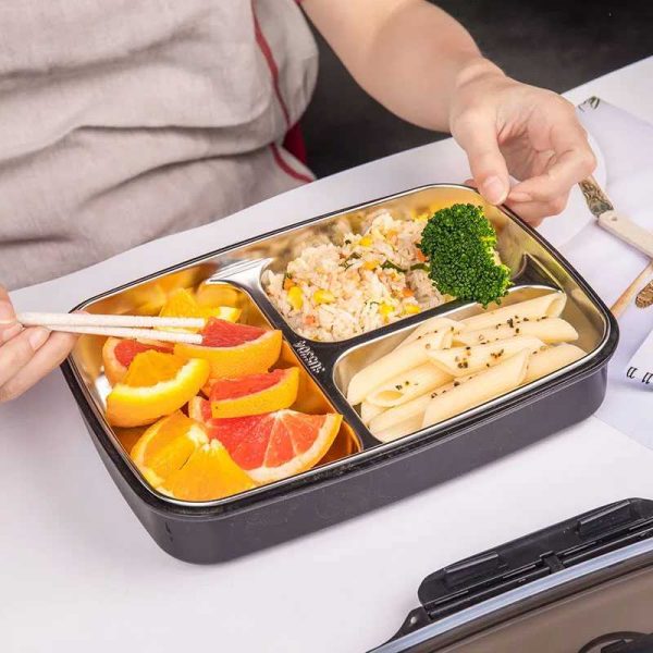 TaffHOME Kotak Makan Healthy Bento Lunch Box 3 Grid with Spoon & Chopstick - OU1000 - Black