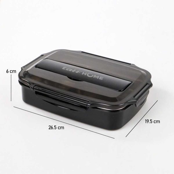 TaffHOME Kotak Makan Healthy Bento Lunch Box 3 Grid with Spoon & Chopstick - OU1000 - Black