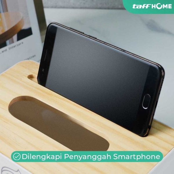 taffhome-kotak-tisu-kayu-smartphone-holder-and-tissue-box-zj005 (2) TaffHOME Kotak Tisu Kayu dengan Smartphone Holder Mobile and Tissue Box - ZJ005 - White