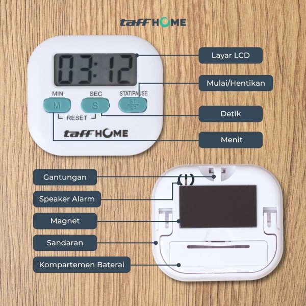 TaffHOME Timer Masak Dapur Magnetic Stopwatch Alarm Clock - JS-113