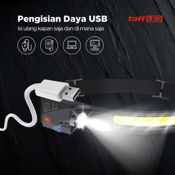 TaffLED Fire Headlamp Flashlight Sensor USB LED XPE+COB - XWF-109