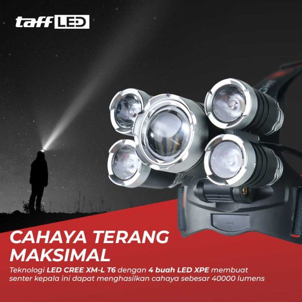 TaffLED Headlamp Light Cree XM-L T6 + 4 XPE 40000 Lumens