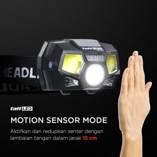 TaffLED Senter LED Kepala Headlamp Flashlight Rechargeable USB + Motion Sensor XPE+COB 10000 Lumens - BL066