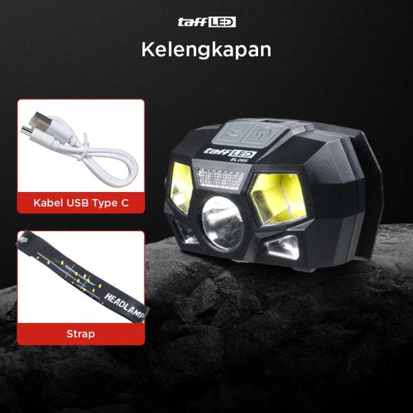 TaffLED Senter LED Kepala Headlamp Flashlight Rechargeable USB + Motion Sensor XPE+COB 10000 Lumens - BL066