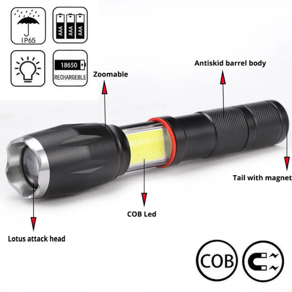 TaffLED Paket Senter LED Torch Cree XM-L T6 8000 Lumens + Charger + Box - E17 COB