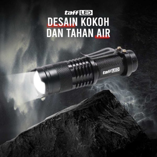 TaffLED Senter LED 2000 Lumens Waterproof + Charger + Box Pocketman P1