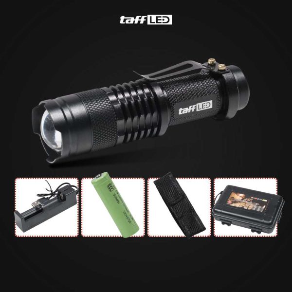 TaffLED Senter LED 2000 Lumens Waterproof + Charger + Box Pocketman P1