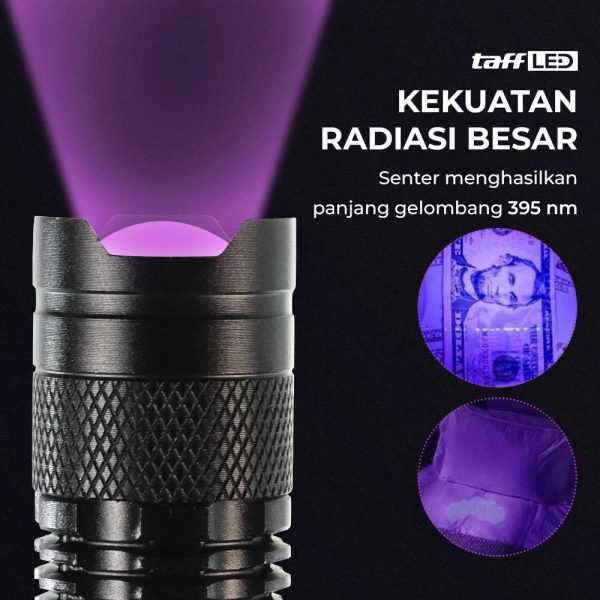 TaffLED Senter LED 395nm Ultraviolet + Baterai + Charger + Box Pocketman P1