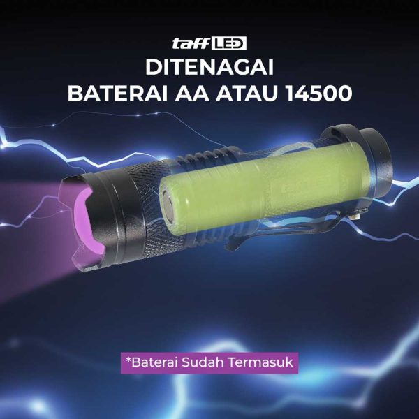 TaffLED Senter LED 395nm Ultraviolet + Baterai + Charger + Box Pocketman P1