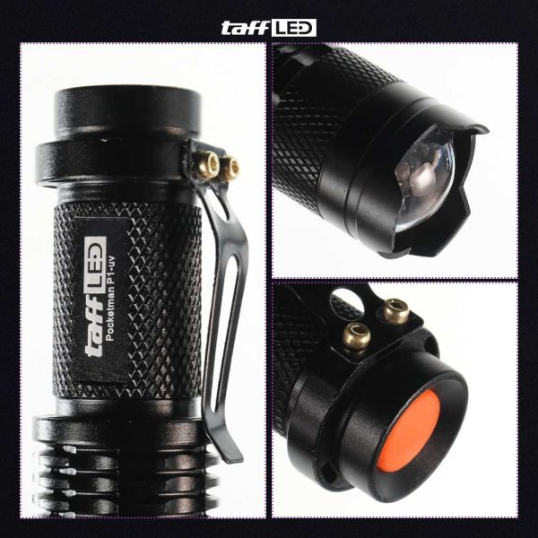 TaffLED Senter LED 395nm Ultraviolet + Baterai + Charger + Box Pocketman P1